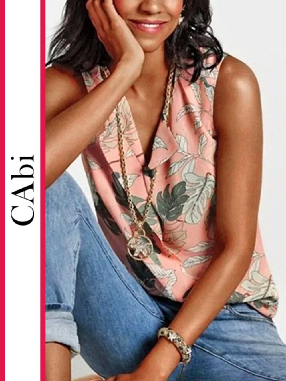 CAbi | 'Tropical' Palm Leaf Printed Blouse Top